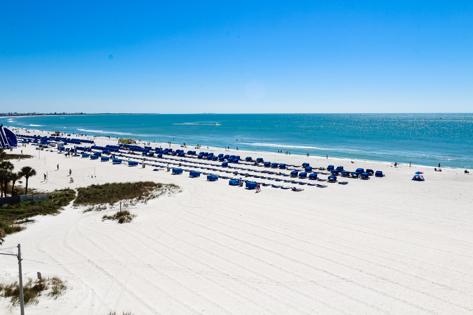 A peaceful view of the beach at VRI's Coral Reef Beach Resort in St. Pete Beach, Florida.